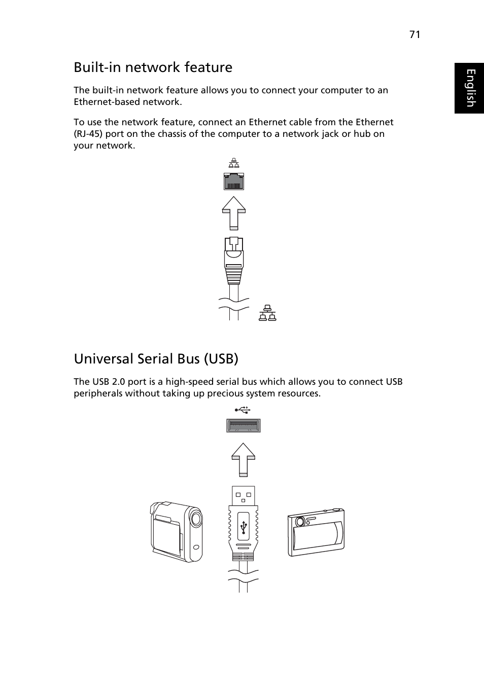 Built-in network feature, Universal serial bus (usb) | Acer Aspire 4520 User Manual | Page 89 / 113
