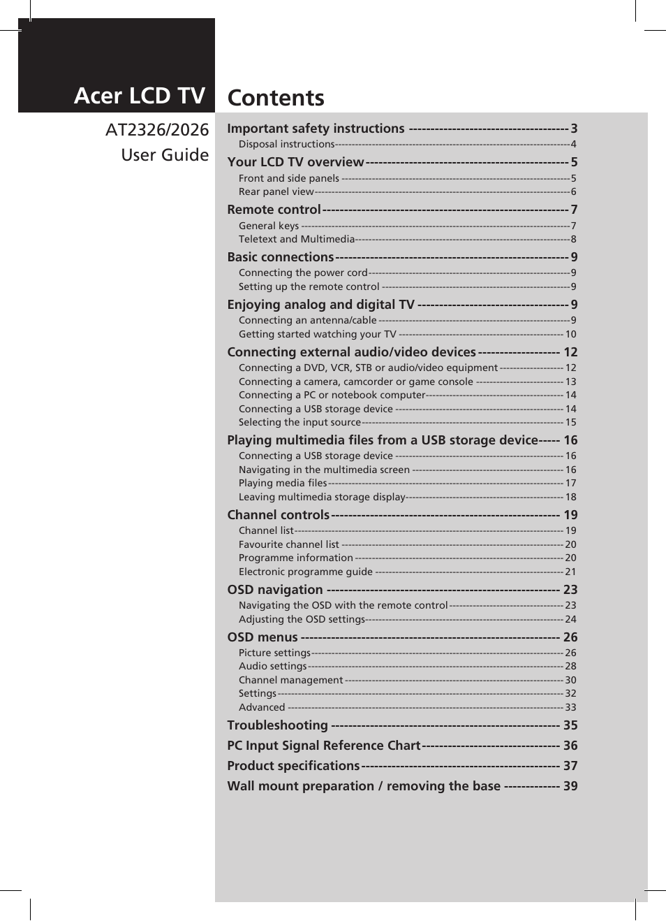 Acer AT2326ML User Manual | 39 pages