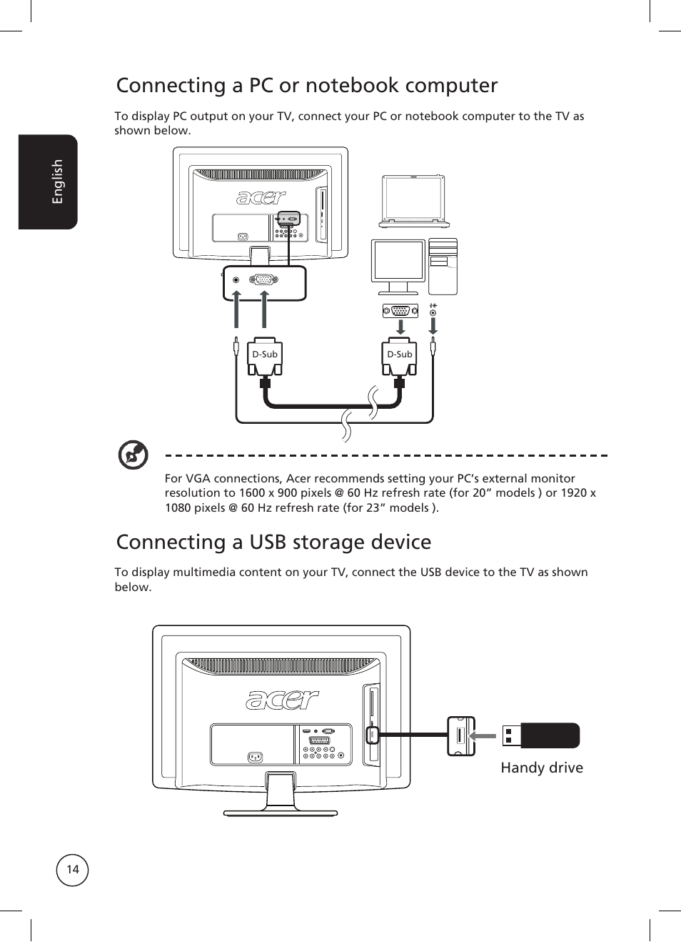 Connecting a usb storage device | Acer AT2326ML User Manual | Page 14 / 39