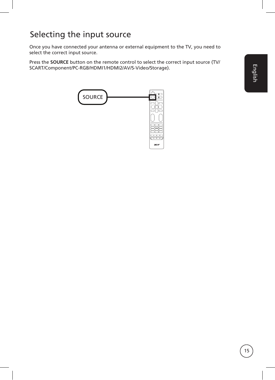 Selecting the input source | Acer AT2326ML User Manual | Page 15 / 39