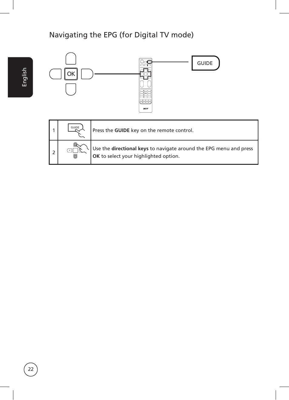 Navigating the epg (for digital tv mode) | Acer AT2326ML User Manual | Page 22 / 39