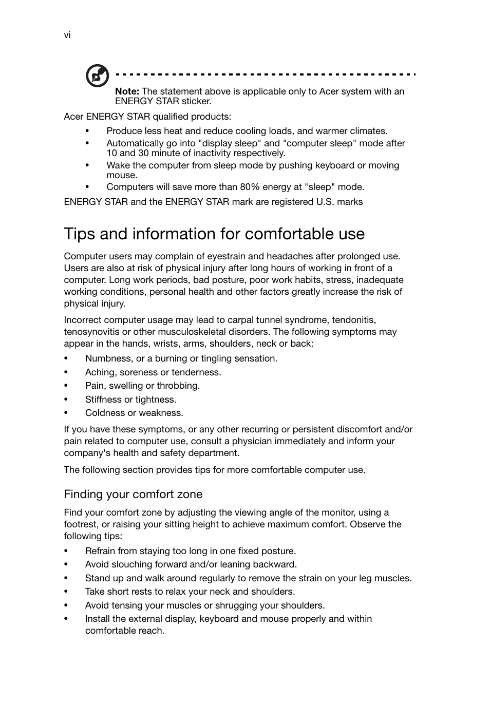 Tips and information for comfortable use | Acer Veriton T630_36 User Manual | Page 6 / 38