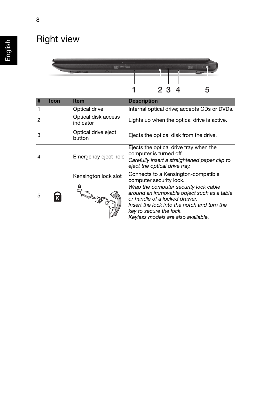 Right view | Acer Aspire V5-531PG User Manual | Page 8 / 10