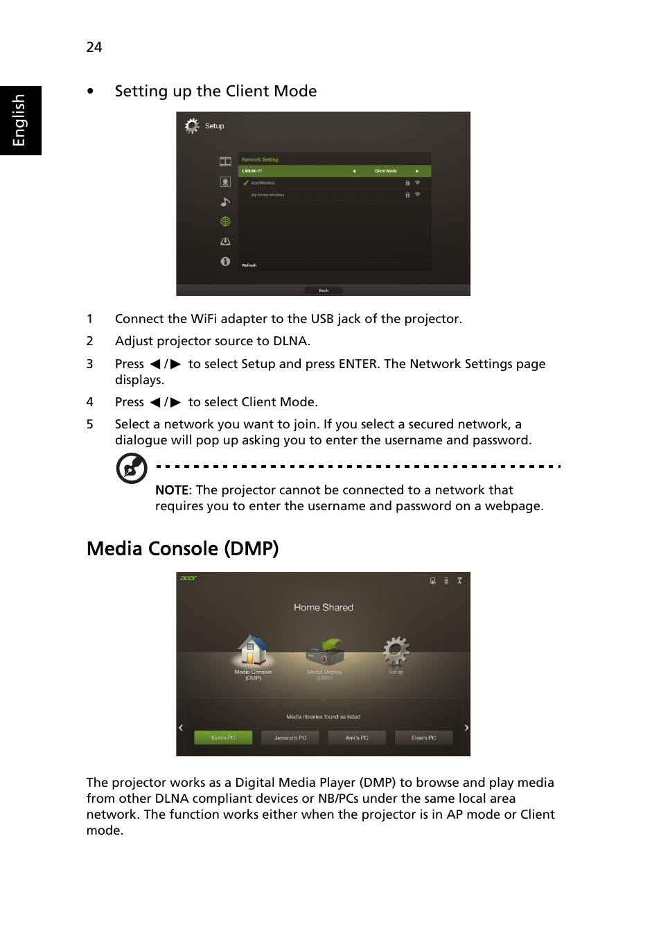 Media console (dmp) | Acer P1373WB User Manual | Page 24 / 58