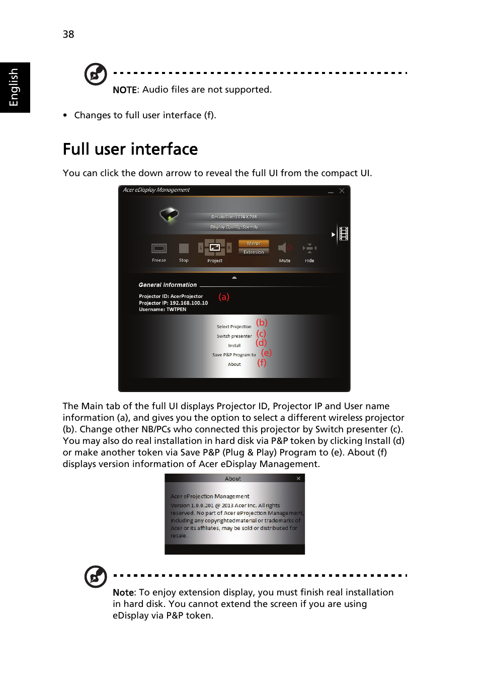 Full user interface | Acer P1373WB User Manual | Page 38 / 58