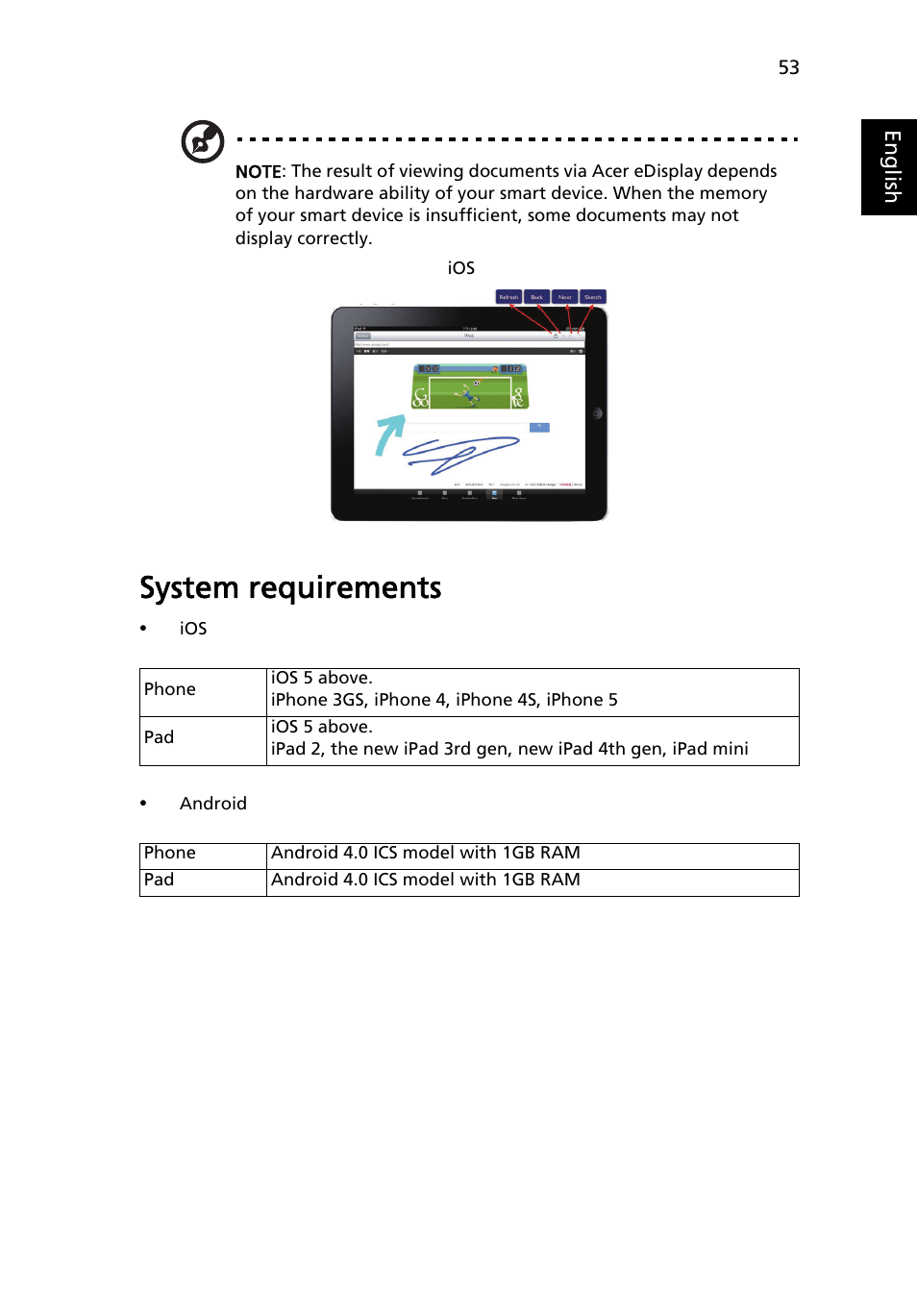 System requirements | Acer P1373WB User Manual | Page 53 / 58