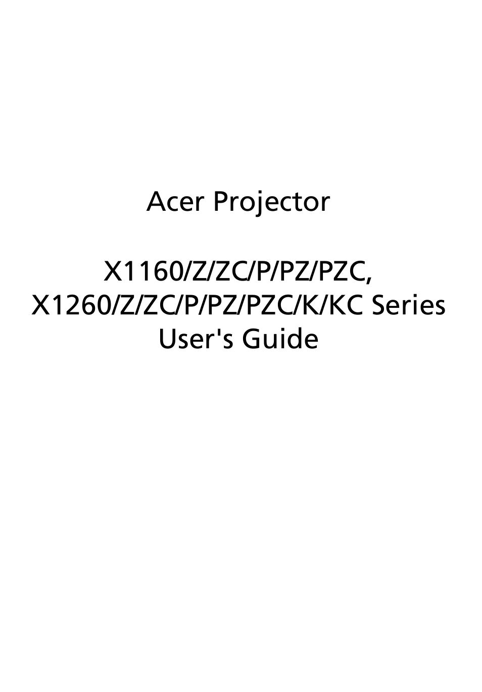 Acer X1160 User Manual | 53 pages