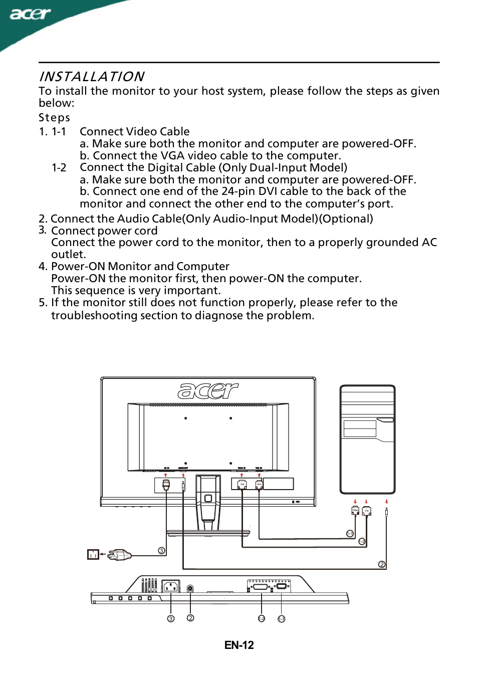 Installation | Acer P206HV User Manual | Page 13 / 23