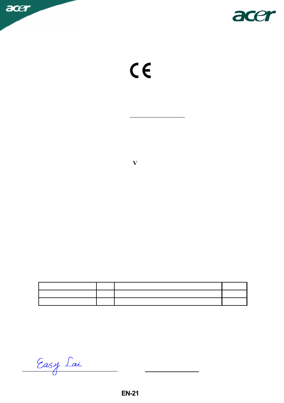 Declaration of conformity | Acer P206HV User Manual | Page 22 / 23