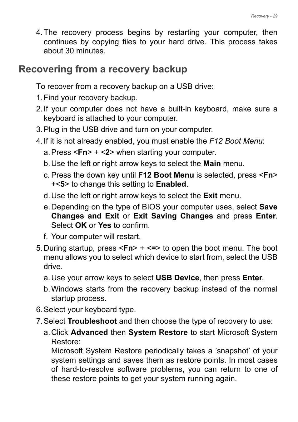 Recovering from a recovery backup | Acer Aspire S3-392 User Manual | Page 29 / 91