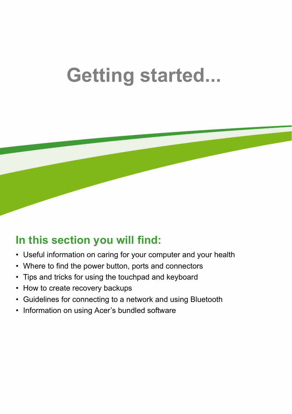 Getting started | Acer Aspire S3-392 User Manual | Page 5 / 91