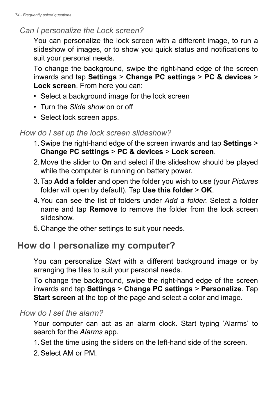 How do i personalize my computer | Acer Aspire S3-392 User Manual | Page 74 / 91