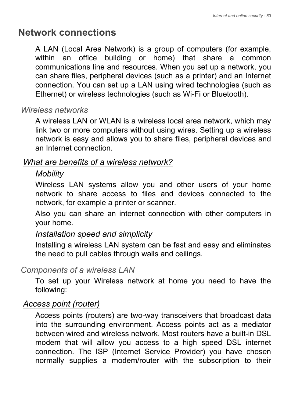 Network connections | Acer Aspire S3-392 User Manual | Page 83 / 91