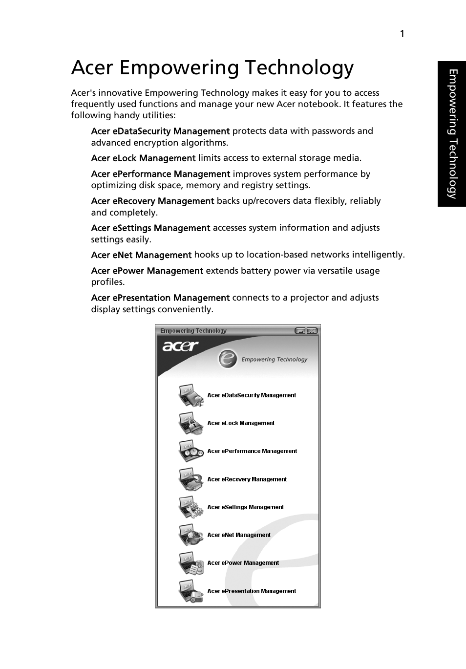 Acer empowering technology | Acer TravelMate 3020 User Manual | Page 11 / 88