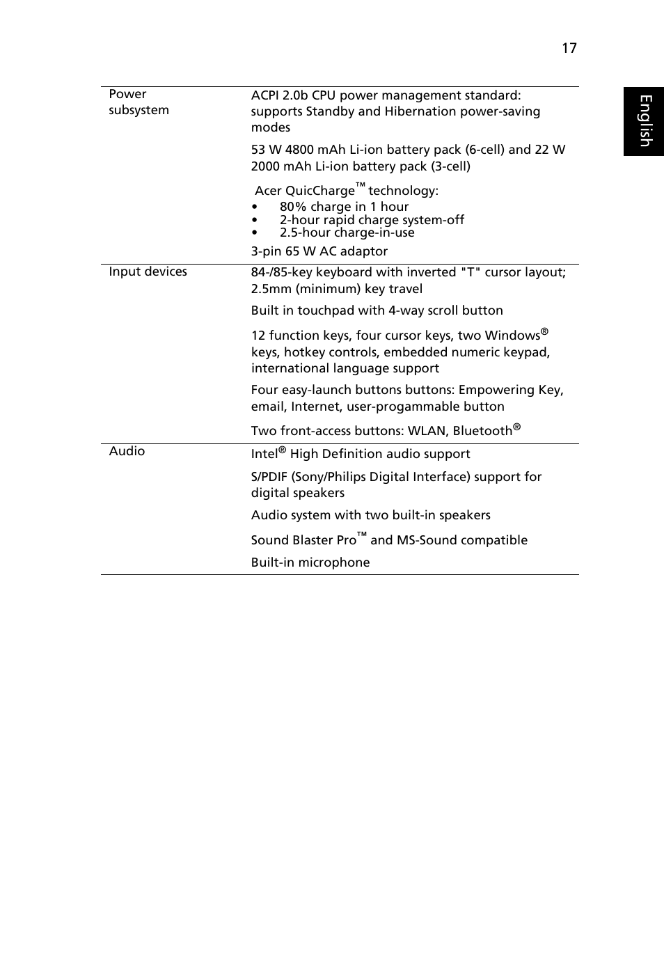 Eng lis h | Acer TravelMate 3020 User Manual | Page 27 / 88