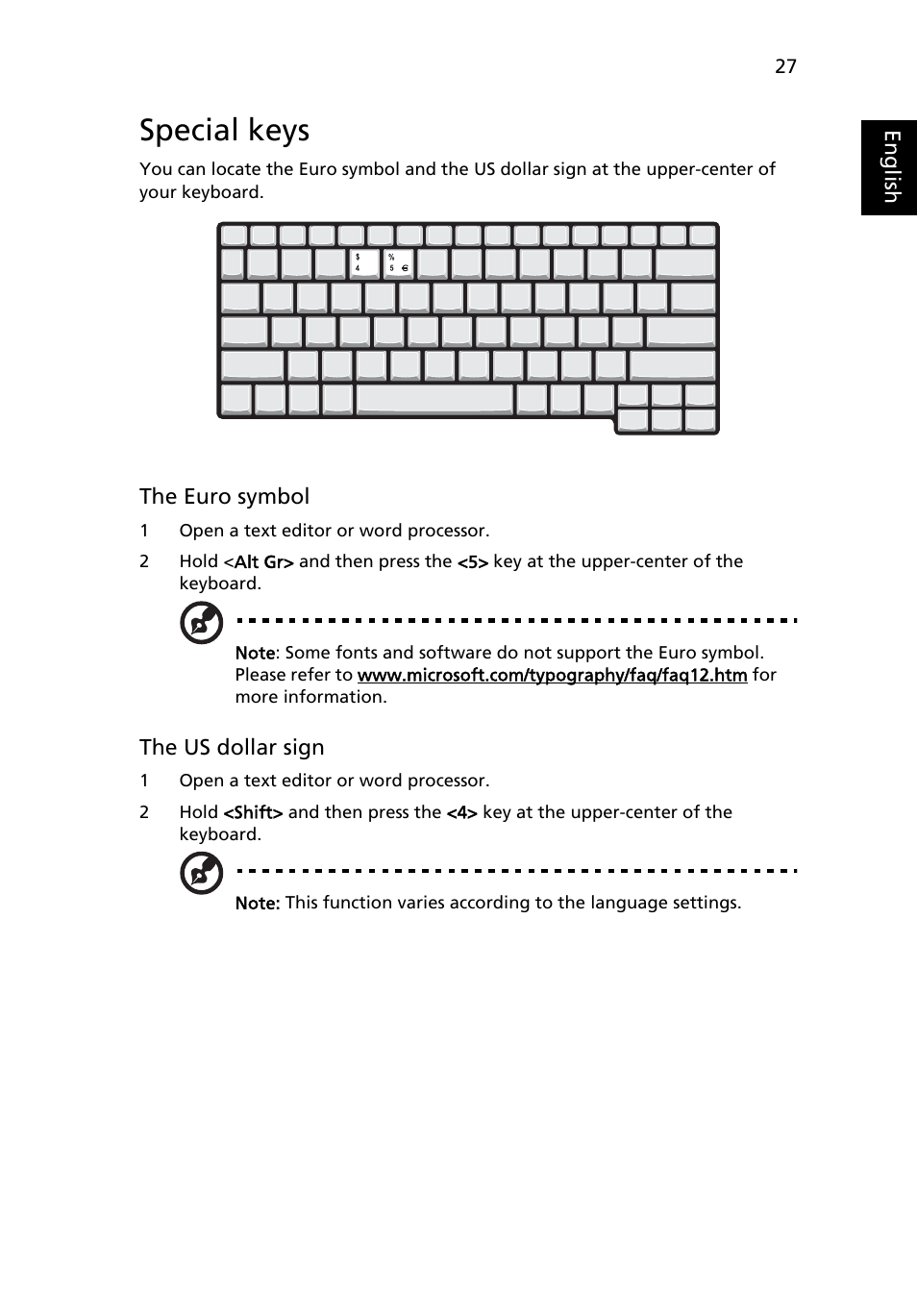 Special keys | Acer TravelMate 3020 User Manual | Page 37 / 88