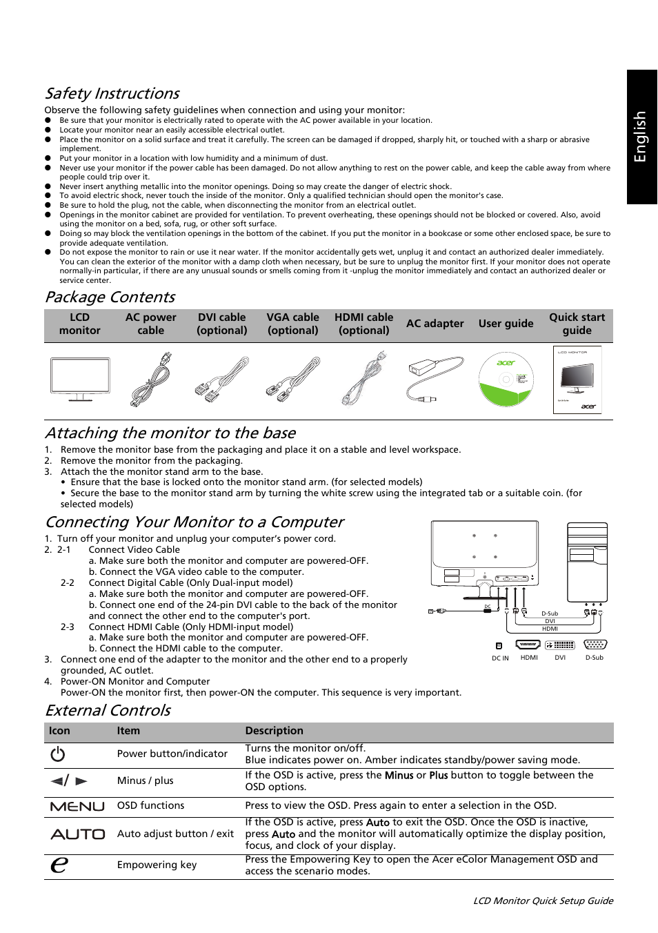 Acer V225HQL User Manual | 2 pages