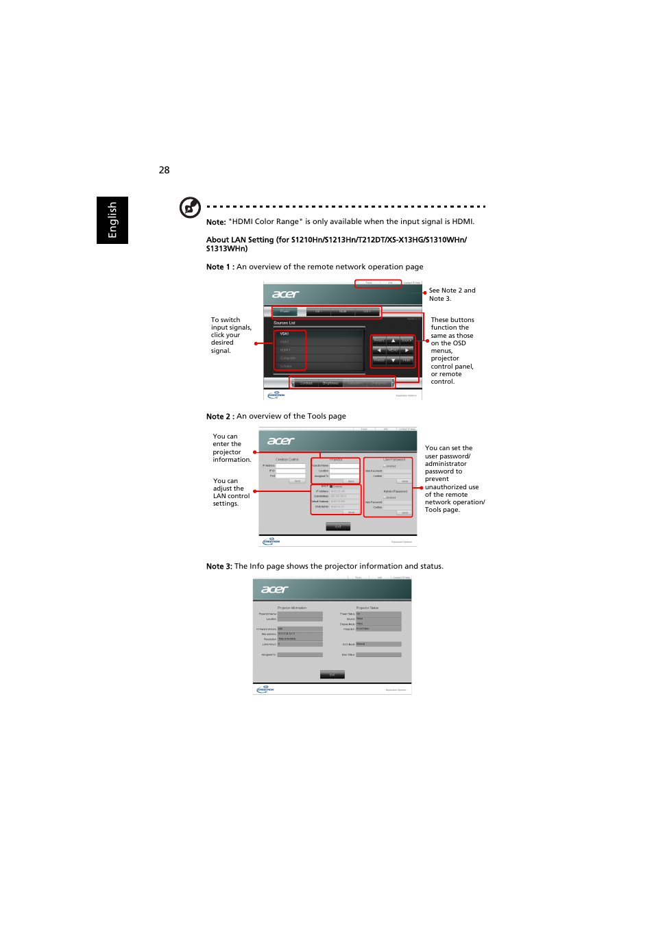 En gl ish | Acer S1210 User Manual | Page 38 / 62