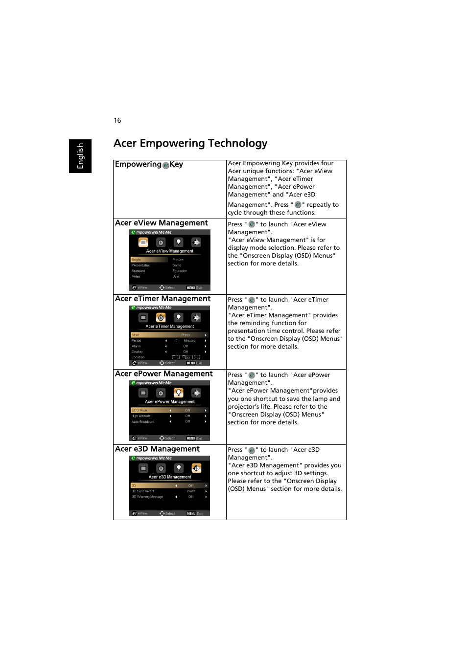 Acer empowering technology | Acer P1341W User Manual | Page 26 / 56