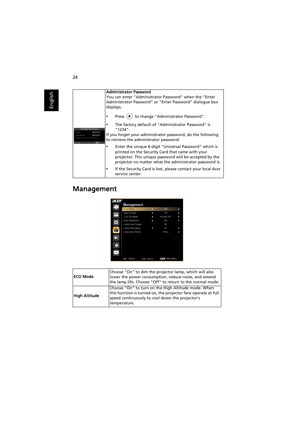 Management | Acer P1341W User Manual | Page 34 / 56