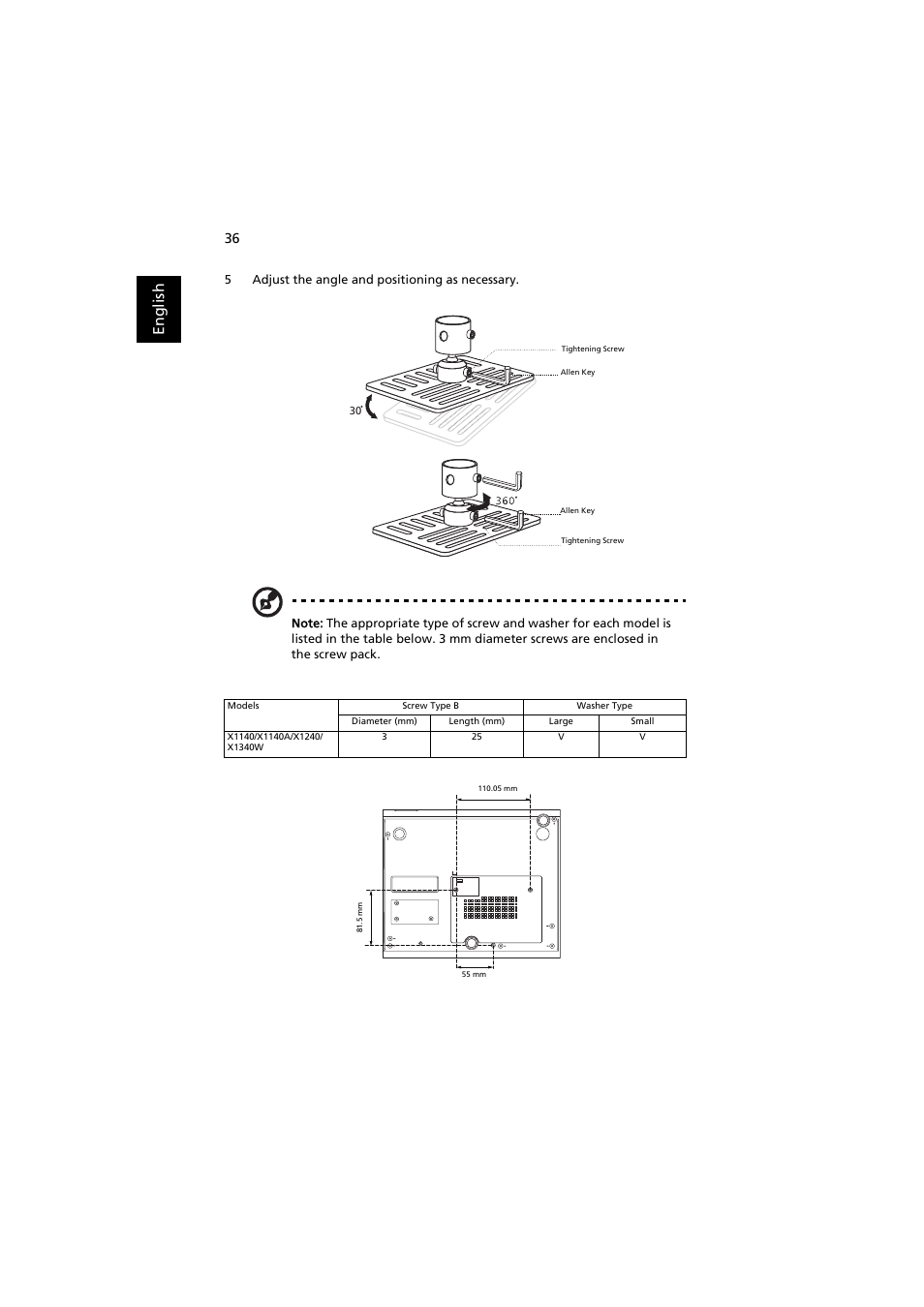 En gl ish | Acer P1341W User Manual | Page 46 / 56