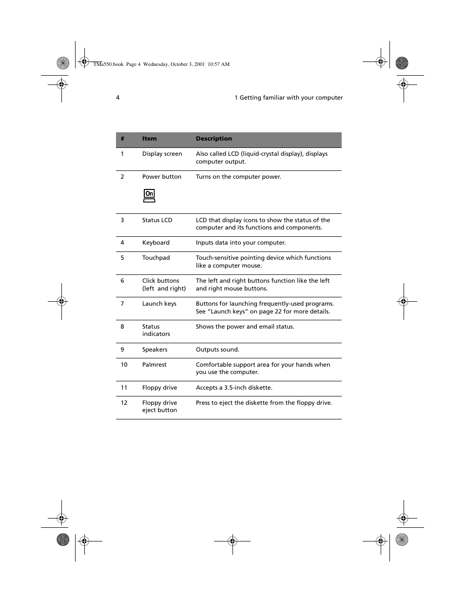 Acer TravelMate a550 User Manual | Page 14 / 112