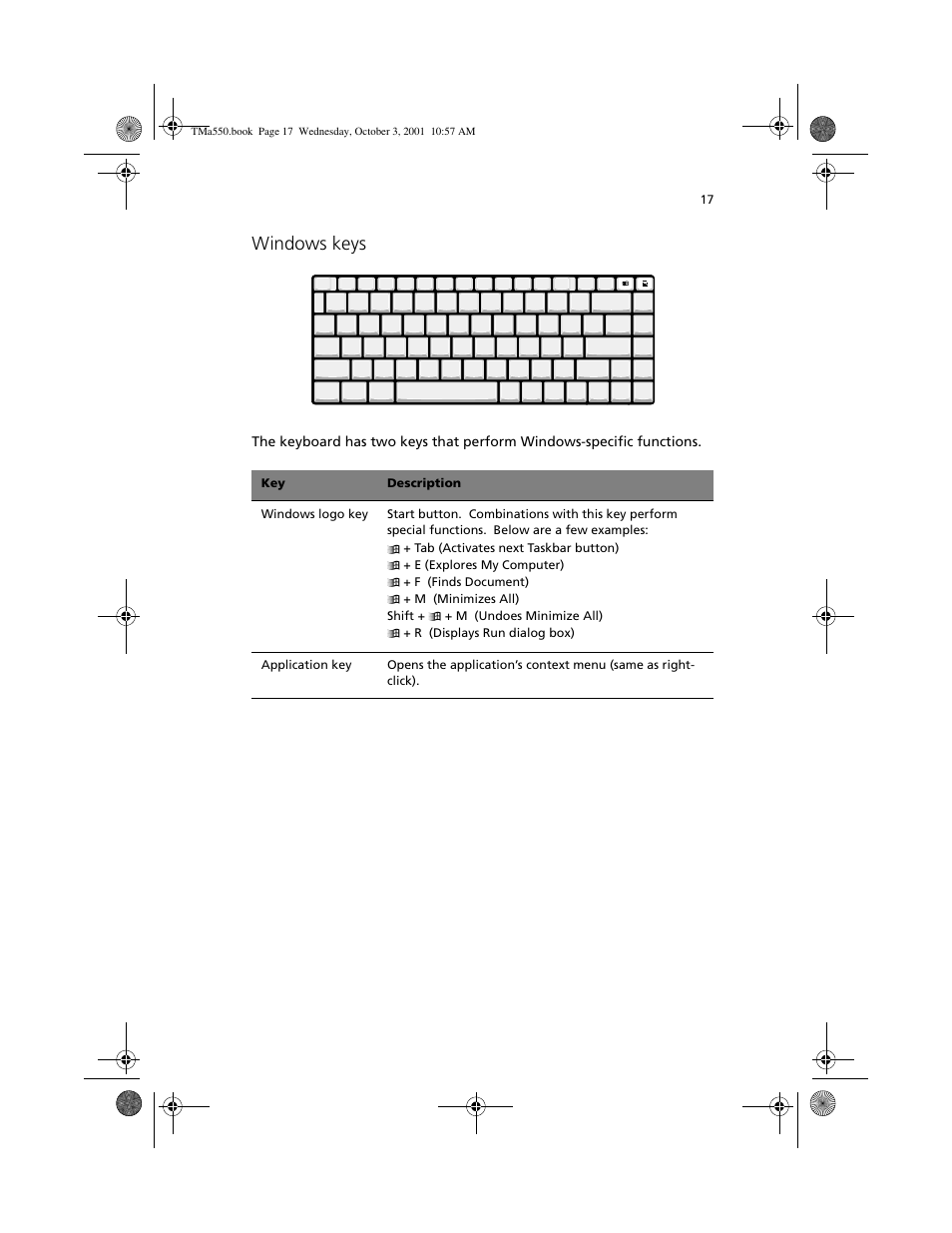 Windows keys | Acer TravelMate a550 User Manual | Page 27 / 112
