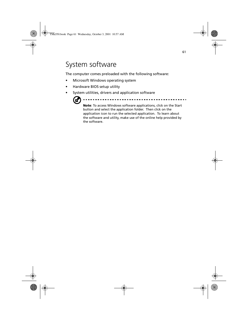 System software | Acer TravelMate a550 User Manual | Page 71 / 112