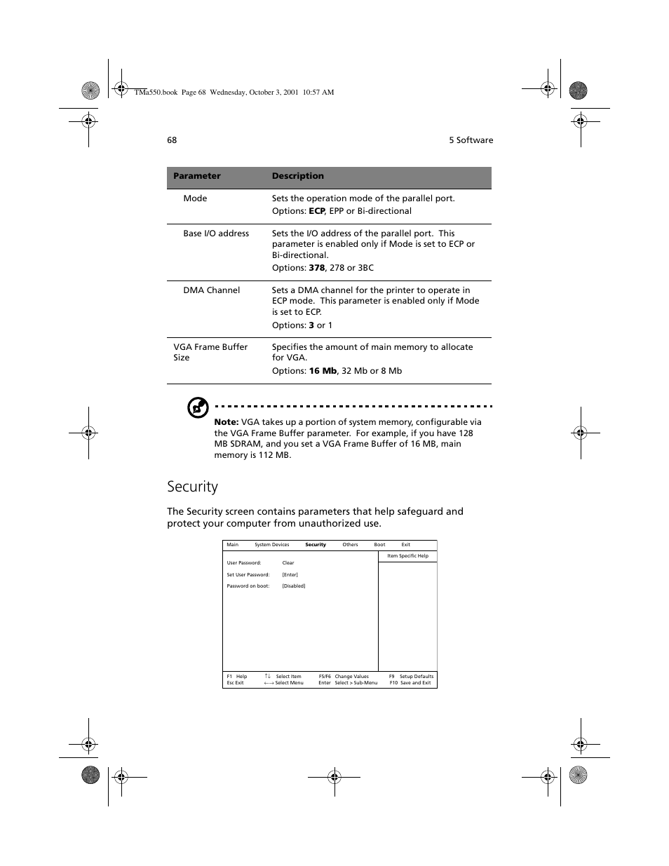 Security | Acer TravelMate a550 User Manual | Page 78 / 112