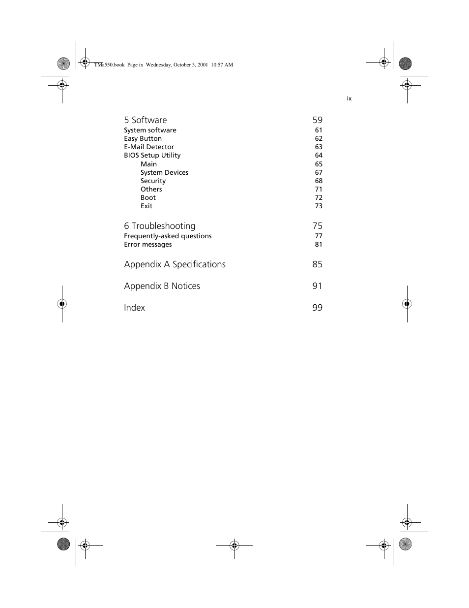 Acer TravelMate a550 User Manual | Page 9 / 112
