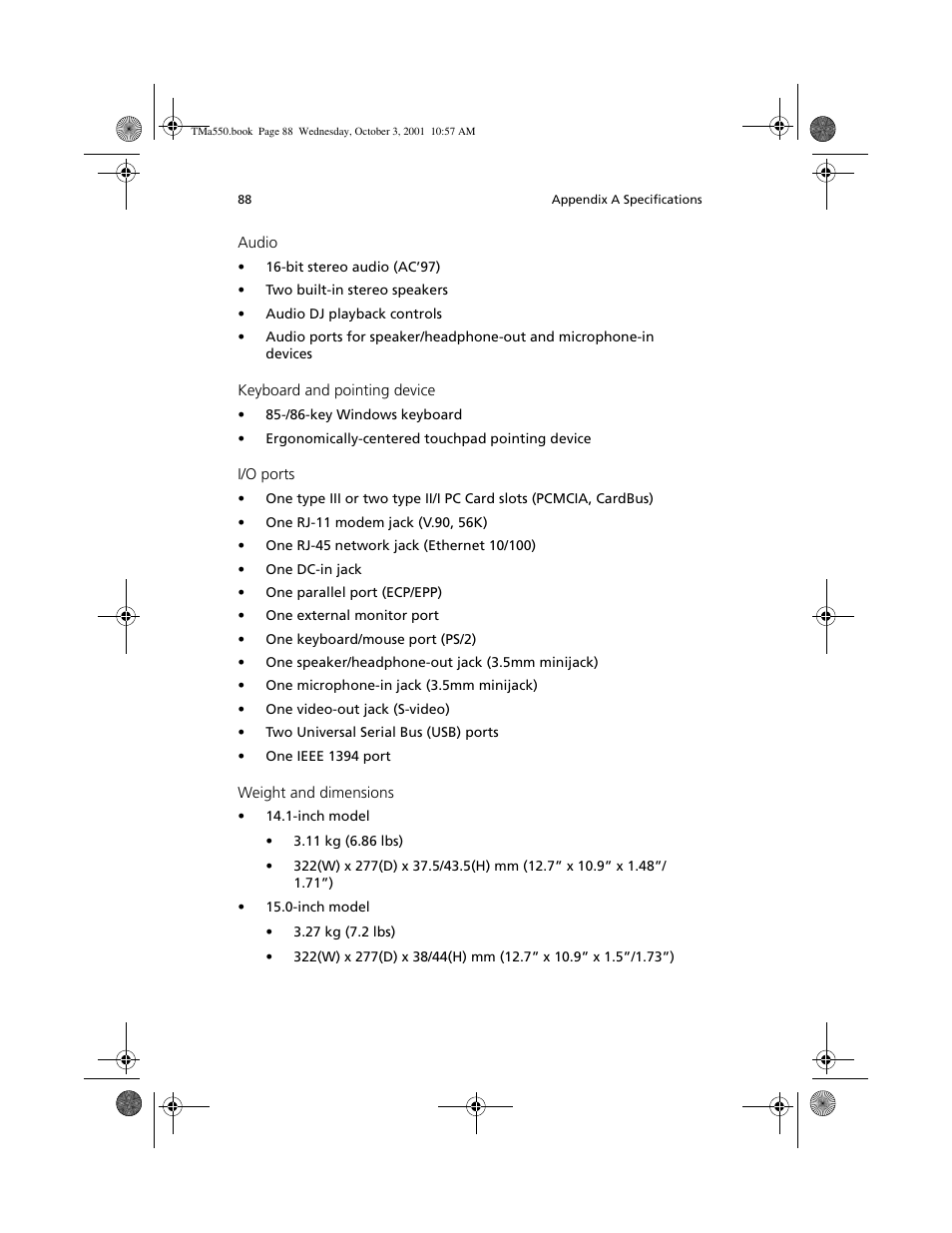 Acer TravelMate a550 User Manual | Page 98 / 112