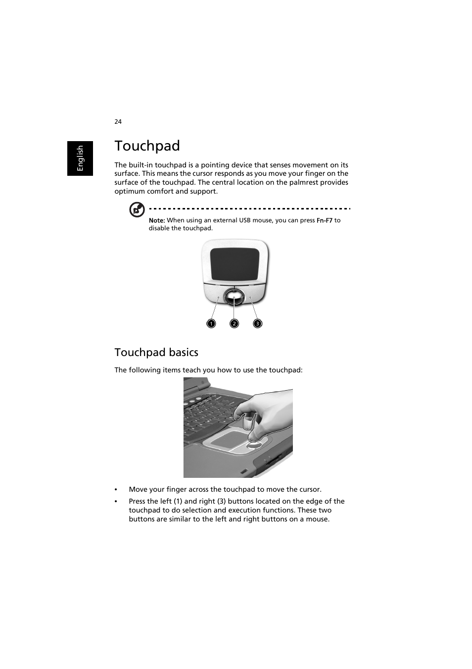 Touchpad, Touchpad basics | Acer TravelMate 6000 User Manual | Page 32 / 99