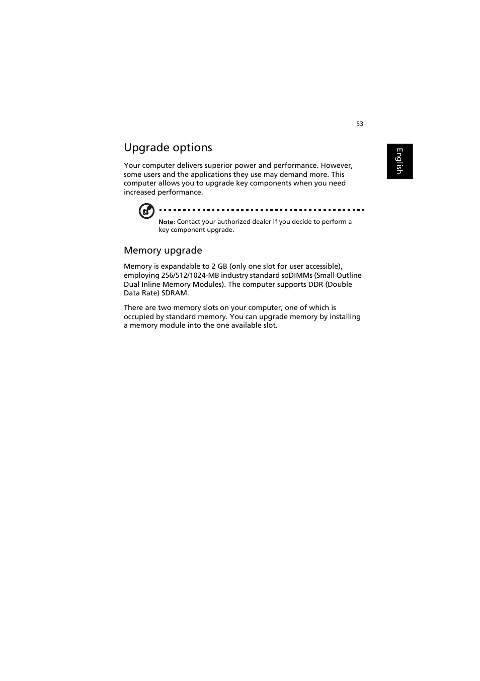 Upgrade options | Acer TravelMate 6000 User Manual | Page 61 / 99