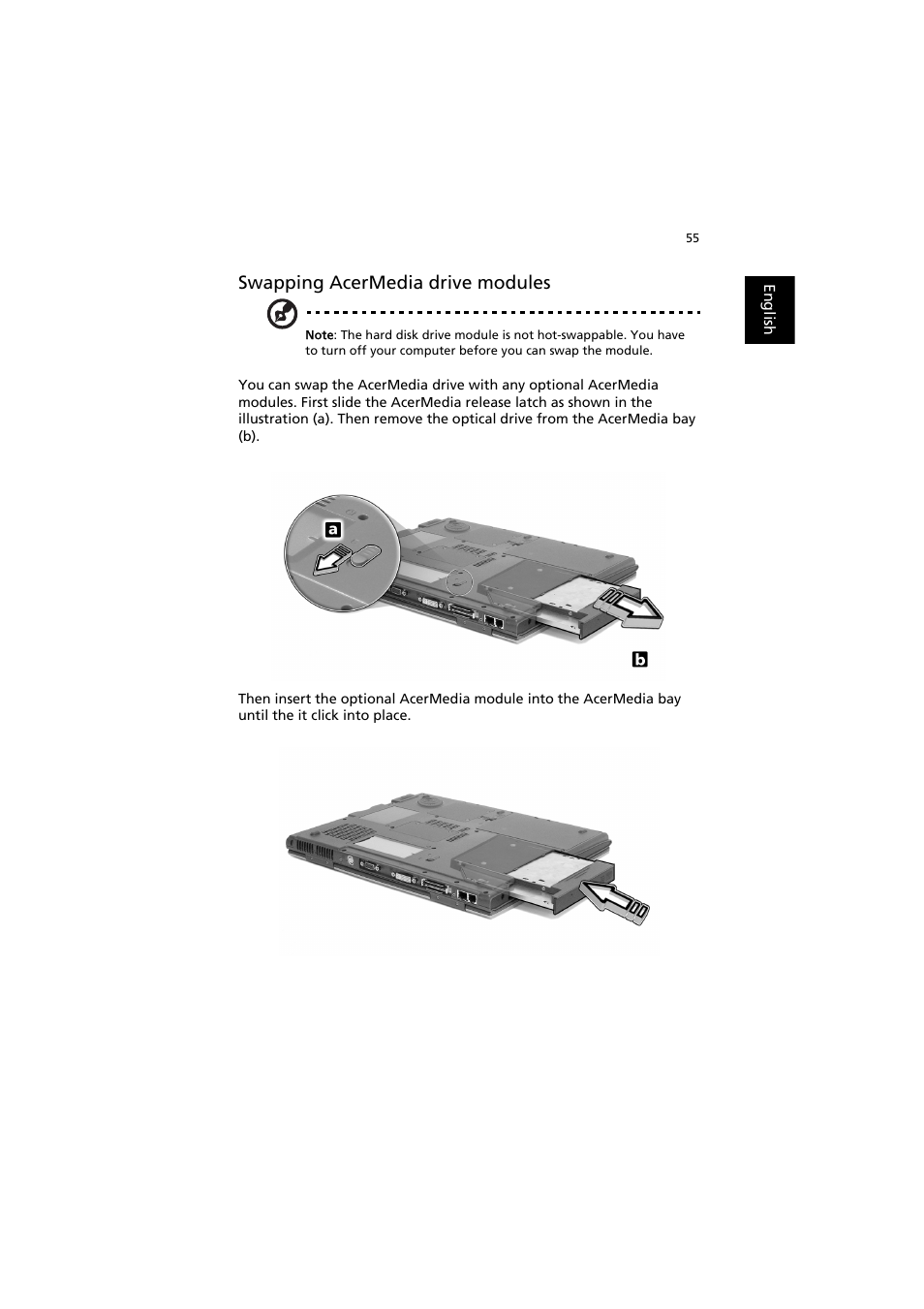 Swapping acermedia drive modules | Acer TravelMate 6000 User Manual | Page 63 / 99