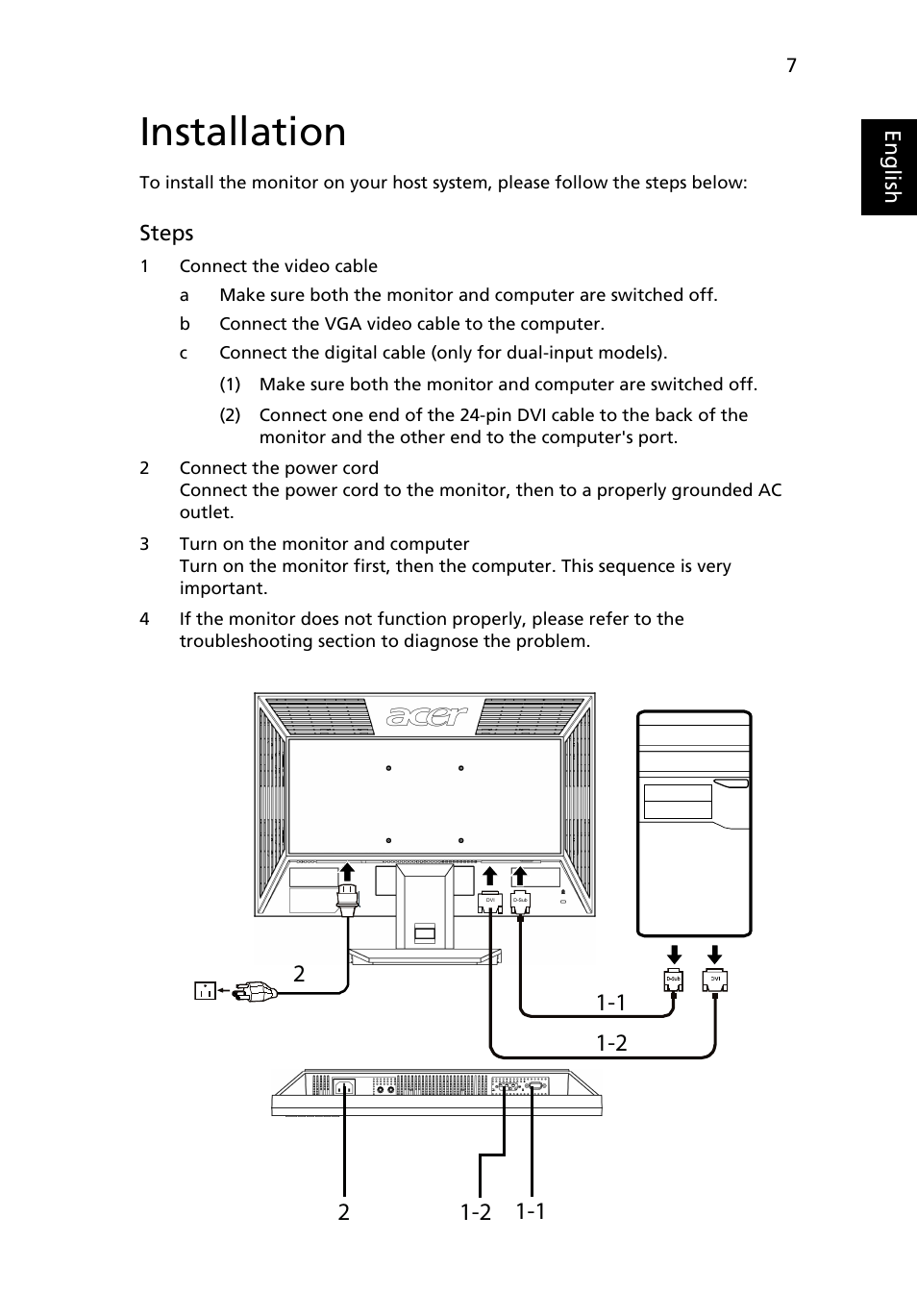 Installation | Acer V223W User Manual | Page 21 / 28