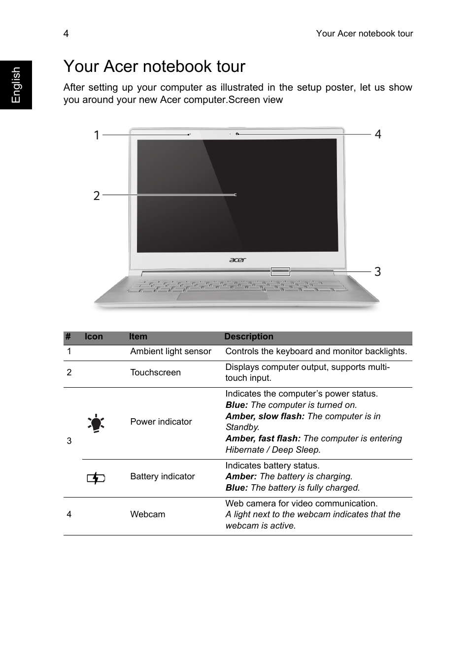 Your acer notebook tour | Acer Aspire S7-392 User Manual | Page 4 / 9