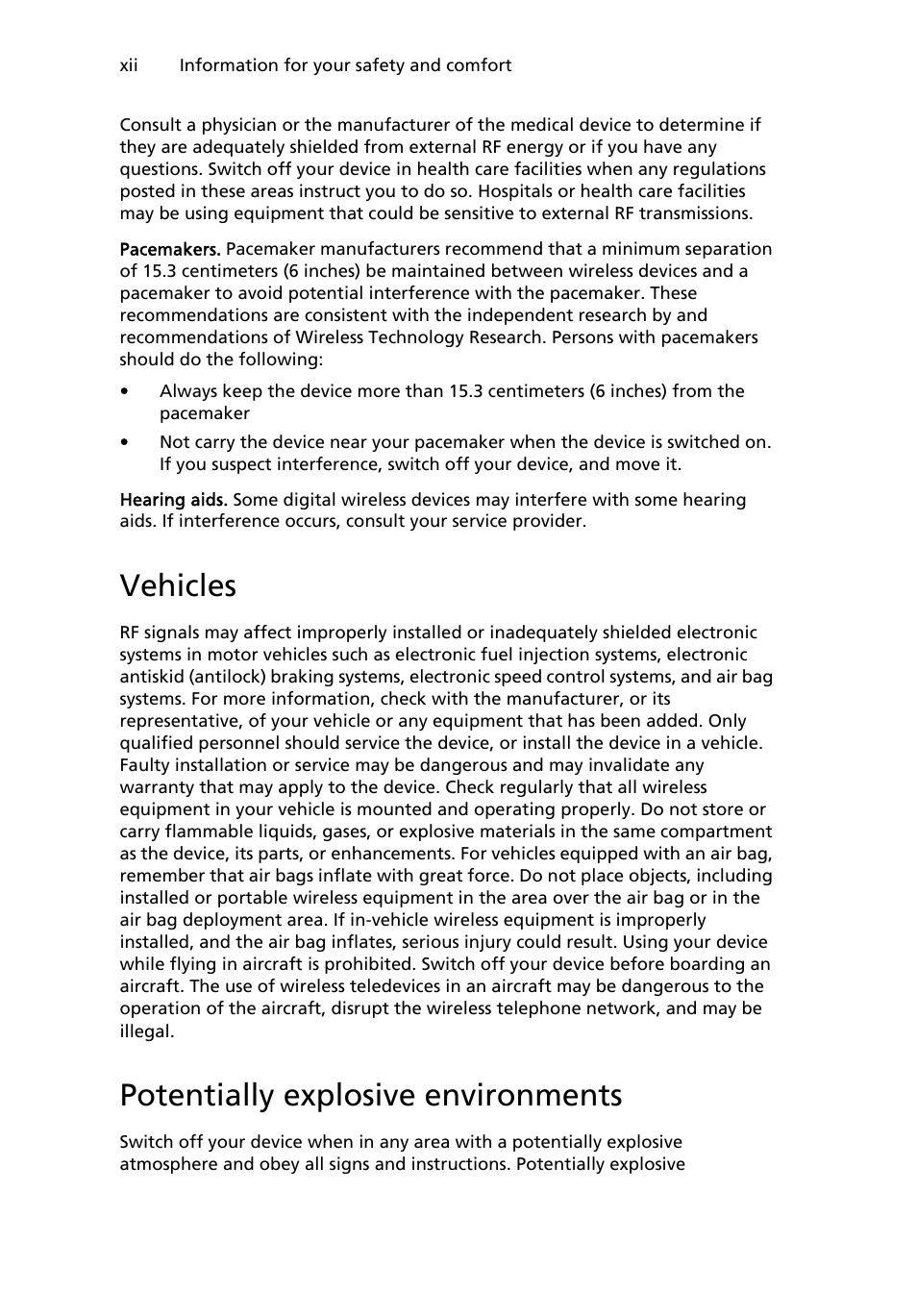 Vehicles, Potentially explosive environments | Acer W500P User Manual | Page 12 / 63