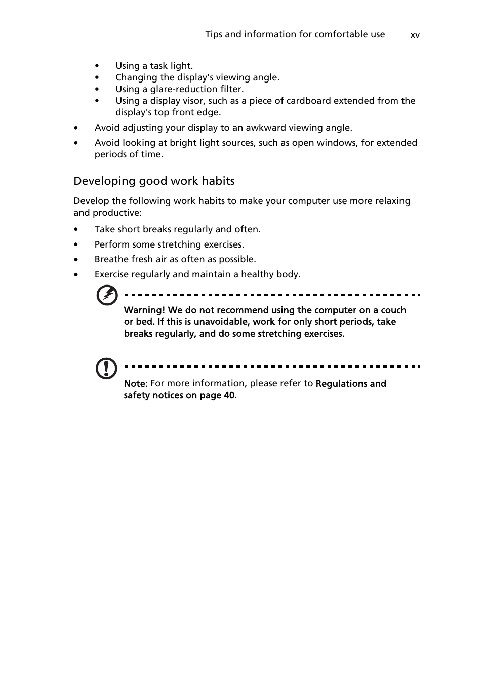 Developing good work habits | Acer W500P User Manual | Page 15 / 63