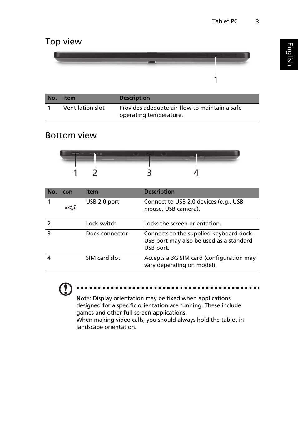 Top view, Bottom view, Top view bottom view | Acer W500P User Manual | Page 22 / 63