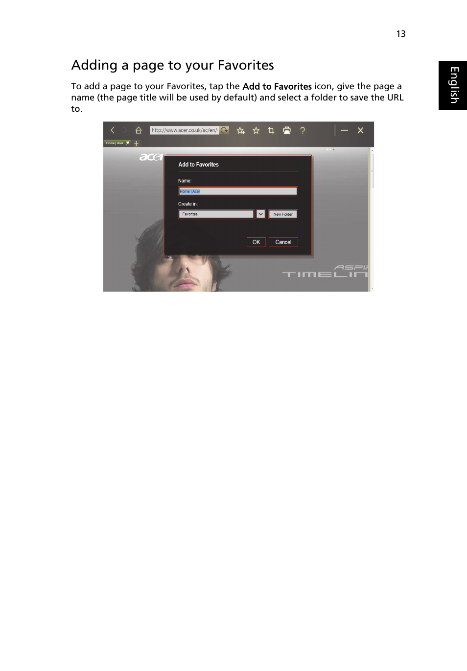 Adding a page to your favorites | Acer W500P User Manual | Page 32 / 63