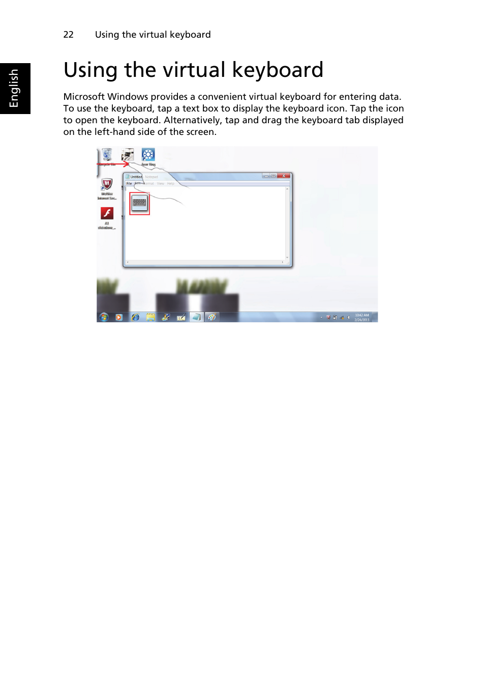 Using the virtual keyboard | Acer W500P User Manual | Page 41 / 63