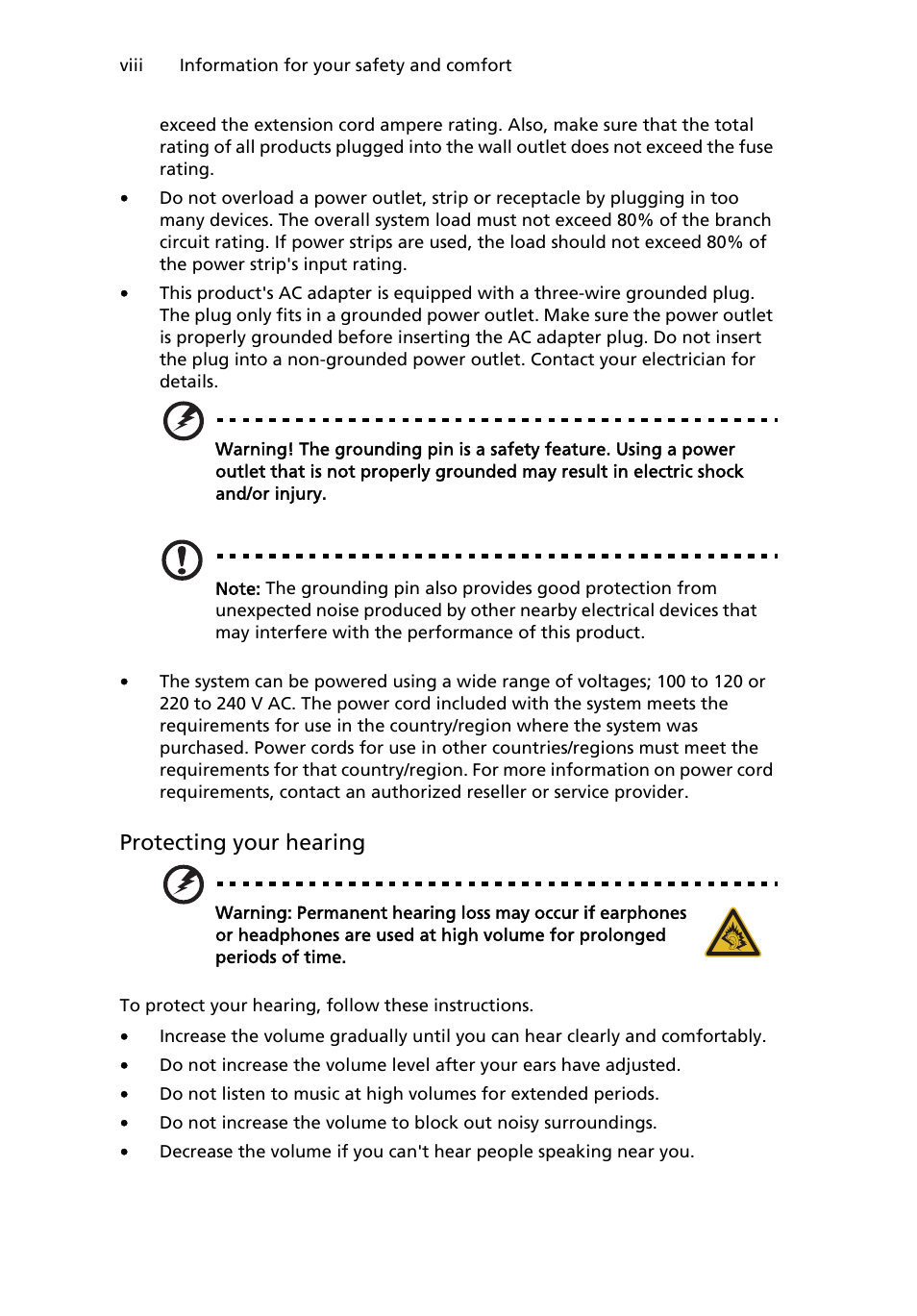 Protecting your hearing | Acer W500P User Manual | Page 8 / 63