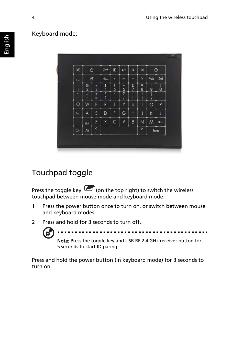 Touchpad toggle | Acer RL100 User Manual | Page 14 / 32