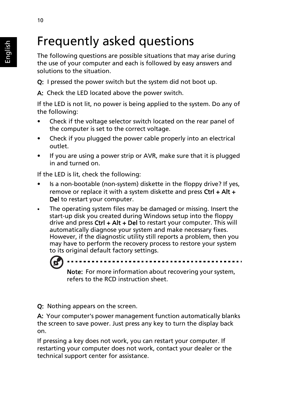 Frequently asked questions | Acer RL100 User Manual | Page 20 / 32