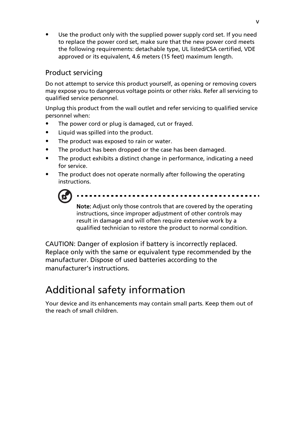 Additional safety information | Acer RL100 User Manual | Page 5 / 32