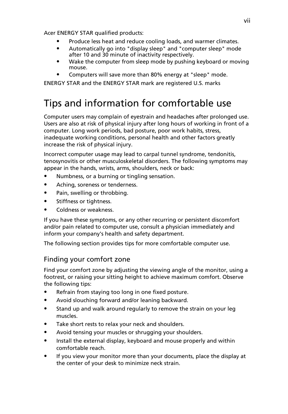 Tips and information for comfortable use | Acer RL100 User Manual | Page 7 / 32