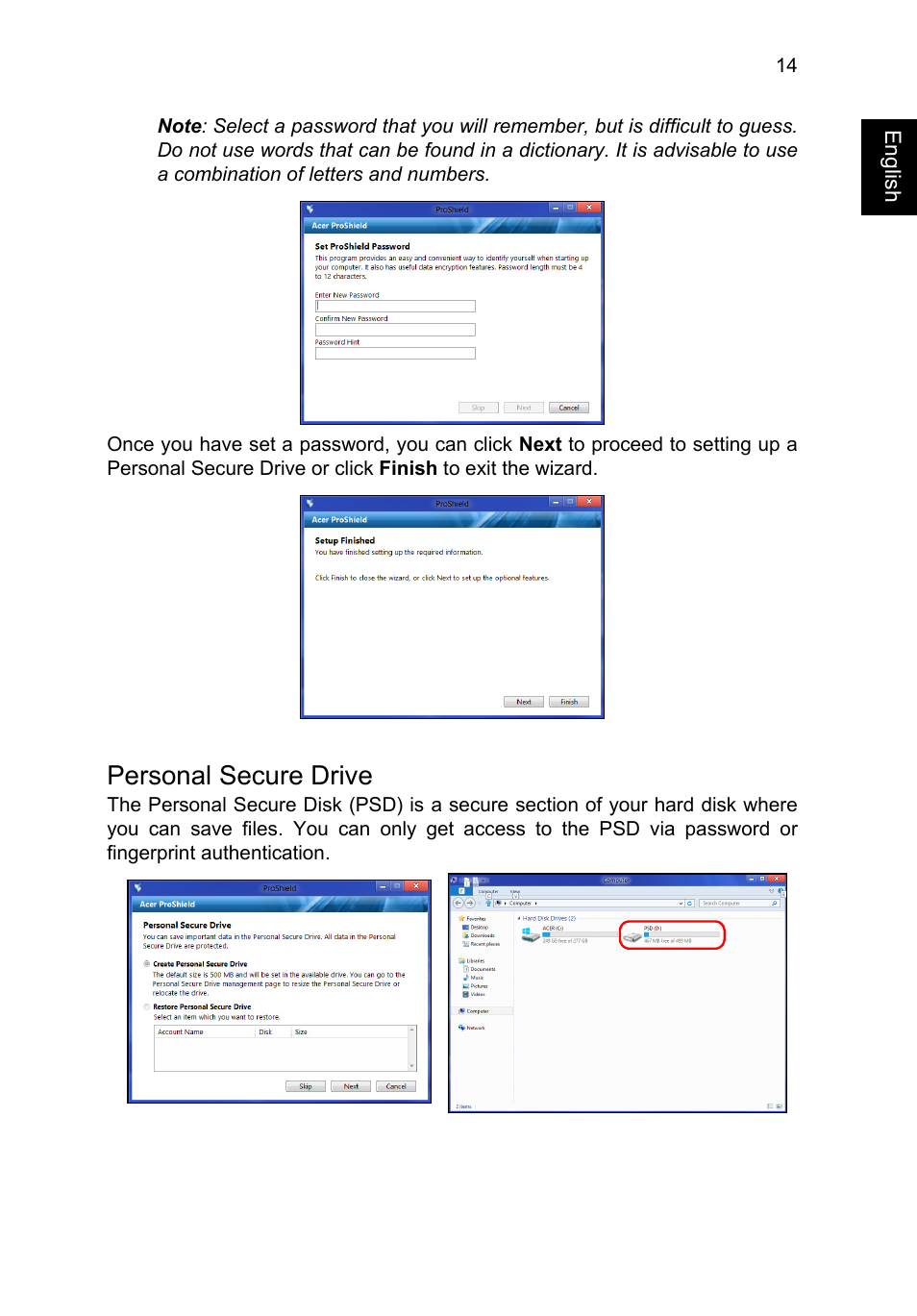 Personal secure drive | Acer TravelMate P645-V User Manual | Page 26 / 85