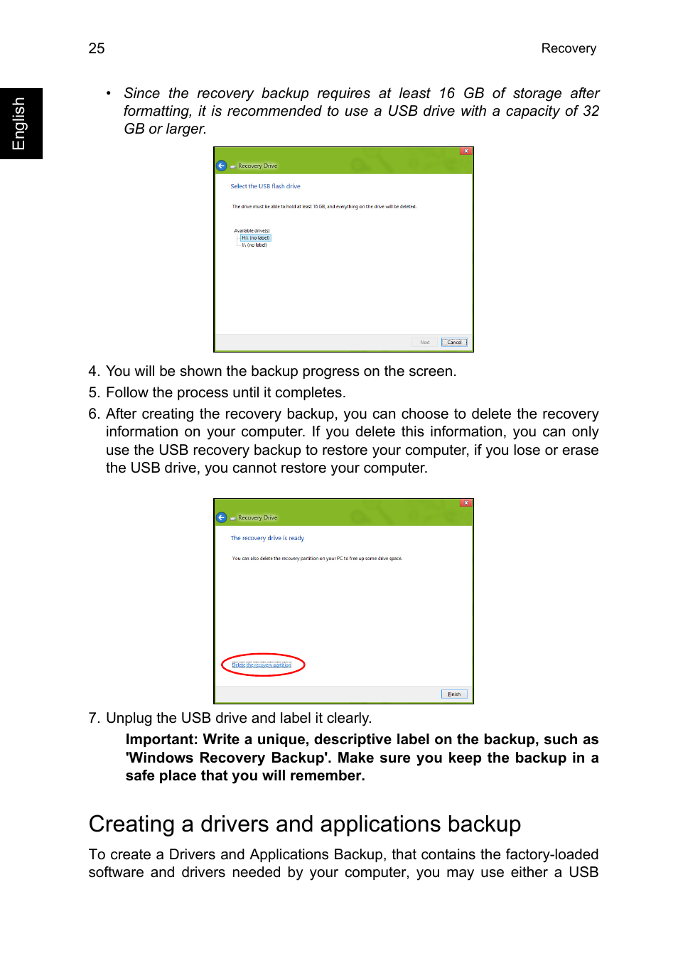 Creating a drivers and applications backup | Acer TravelMate P645-V User Manual | Page 37 / 85