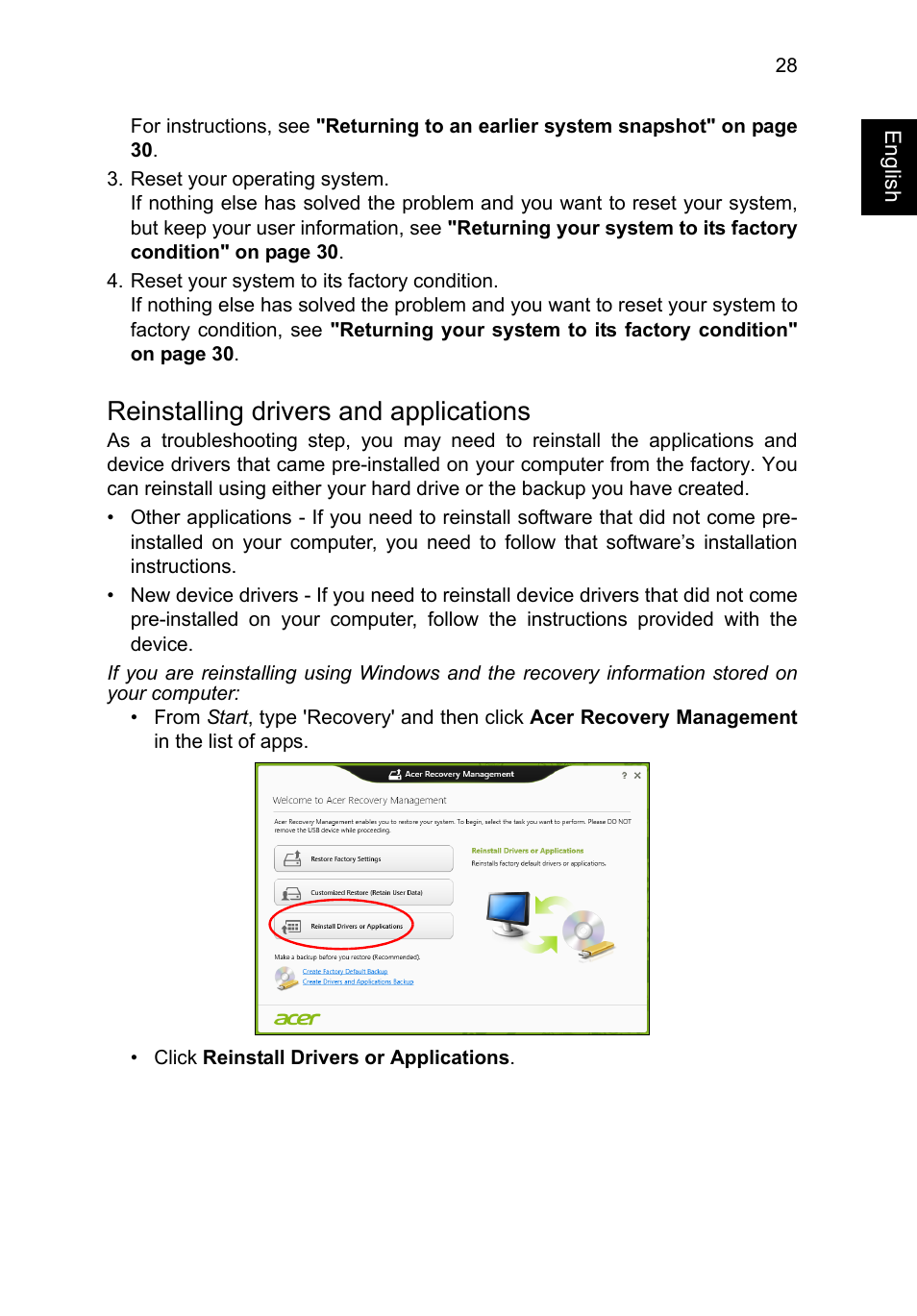 Reinstalling drivers and applications | Acer TravelMate P645-V User Manual | Page 40 / 85