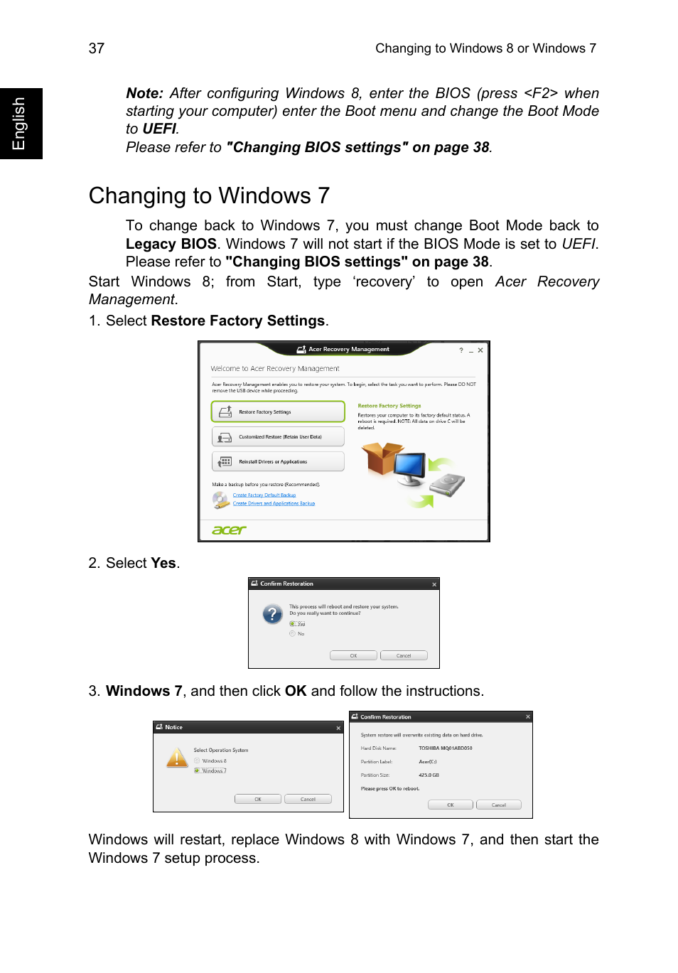 Changing to windows 7 | Acer TravelMate P645-V User Manual | Page 49 / 85